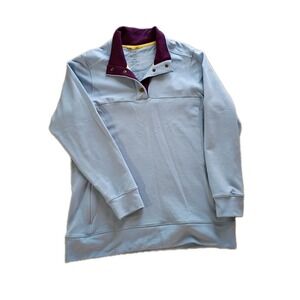 Woolx Charlie Merino Wool Pullover Women's Sz L Blue Zip Pockets